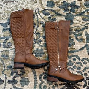 Dream Pairs Quilted Tan Riding Boots